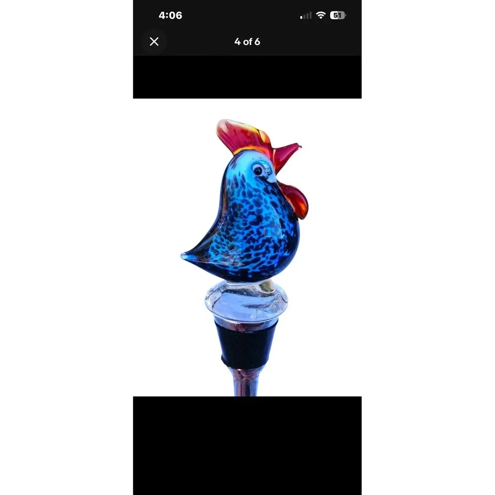 Vintage Murano Style Hand Blown Art Glass Rooster Bird Wine Bottle Stopper Cork